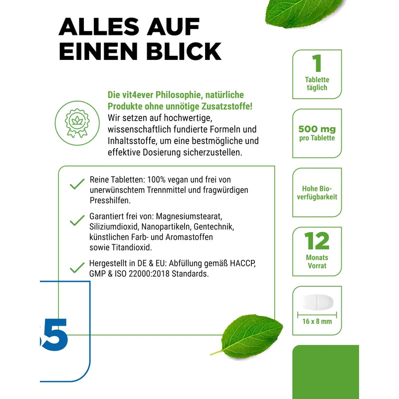 Vitamin B5-365 Tablets - 500 mg Pantothenic Acid - 1 Year Supply - High Dose - No Unwanted Additives - Vegan