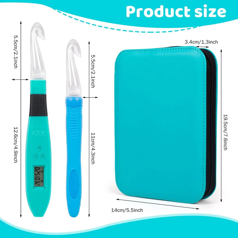 KXK Crochet Hooks Set Digital – Original Ergonomic Counter to Track Rows and Stitches – Crochet Kit with 18 Different Size Interchangeable Crochet Needle with 2 Levels Led