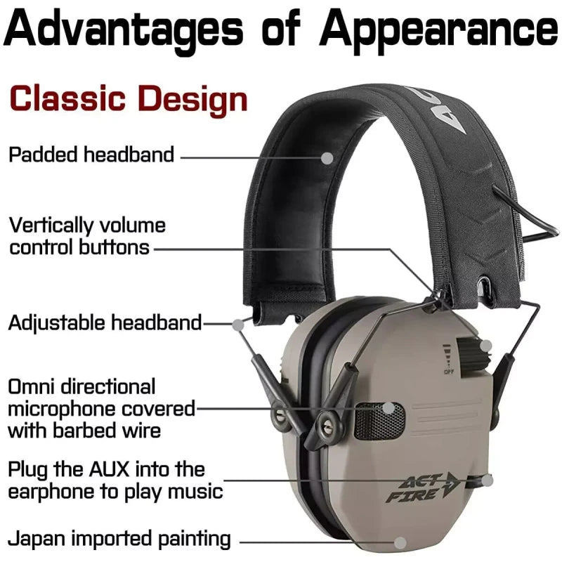 ACT FIRE Ear Protection Shooting Electronic Hearing Protection Noise Cancelling Ear Muffs