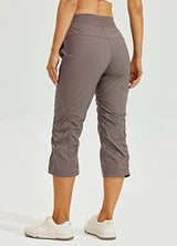 Willit Women's Quick-Dry Capris Hiking Travel Pants Striped Woven Workout Pants with Pockets Lightweight