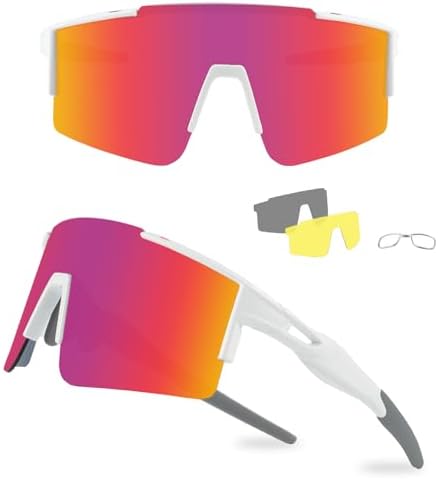 Ukoly Cycling Sunglasses for Men Women with 3 Interchangeable Lenses, Polarized Sports Sunglasses, Baseball Sunglasses