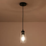 KLSS Modern Black Farmhouse Clear Glass Cylinder Pendant Light Fixture,Island Lights for Kitchen,Mini Pendant Lighting for Kitchen Island Decor - 4.75 Inch Shade 58 Inch Cord (Black 2 Pack)