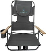 Ostrich Tommy "O" Midsize Face Down Backpack Beach Chair with Face Hole Portable Lounge Chair with Cup Holder Face Opening Lay Flat Tanning Chair with Armrests Face Down Reading, Gray