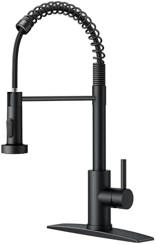 FORIOUS Black Kitchen Sink Faucet with Pull Down Sprayer, Stainless Steel Commercial Single Handle Classic Spring Pull Out Bar Sink Faucet for Farmhouse Camper Laundry Utility Room