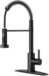 FORIOUS Black Kitchen Sink Faucet with Pull Down Sprayer, Stainless Steel Commercial Single Handle Classic Spring Pull Out Bar Sink Faucet for Farmhouse Camper Laundry Utility Room