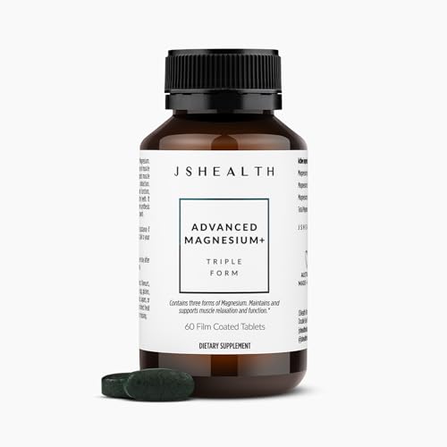 JSHealth Vitamins Double Strength Magnesium Supplements with Magnesium Glycinate & Citrate for Muscle Relaxation (60 Tablets)