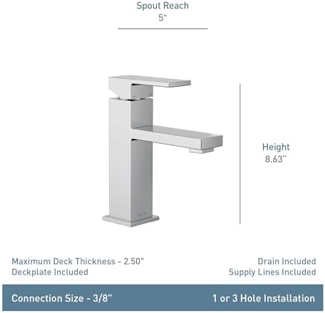 Moen Revyl Matte Black One-Handle Single Hole Modern Bathroom Sink Faucet with Optional Deckplate and Spring Loaded Drain Assembly, 84771BL
