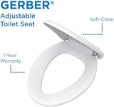 Gerber Elongated Toilet Seat with Cover, Soft Close, No Slam, Quick & Easy Install, Heavy-Duty Plastic, Adjustable Fit for Standard Elongated Toilets, Durable & Fade-Resistant, White G0099213
