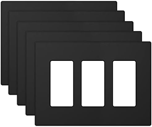 ELEGRP 3 Gang Screwless Decorative Wall Plates, Mid-Size Unbreakable Thermoplastic Faceplate Cover for Decorator Receptacle Outlet Switch, UL Listed (5 Pack, Matte Black)
