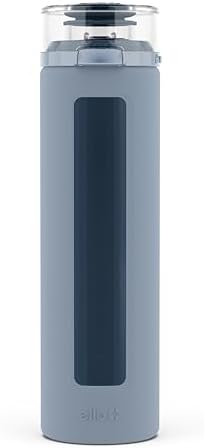 Ello Syndicate 20oz Reusable Glass Water Bottle with One-Touch Leak Proof Flip Lid and Protective Non-Slip Silicone Sleeve and Carry Loop for Coffee, Tea and Water, BPA-free Dishwasher Safe