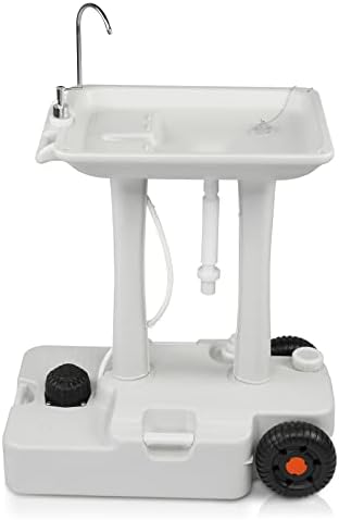 VINGLI 30L Upgraded Portable Sink| Rolling Hand Wash Basin Stand with Towel Holder & Soap Dispenser & Wheels, Perfect for Garden/Camping/Outdoor Events/Gatherings/Worksite/RV/Indoor, White