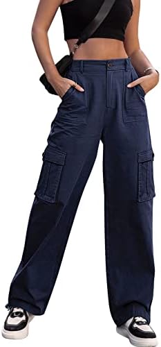 ZMPSIISA Women High Waisted Cargo Pants Wide Leg Casual Pants 6 Pockets Combat Military Trousers