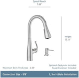 Moen Essie Spot Resist Stainless Pulldown Sprayer Kitchen Sink Faucet Set with Modern Pump Soap Dispenser, 87014SRS