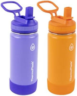 ThermoFlask Kids Bottle with Straw Lid - Durable & Dishwasher-Safe Water Bottles & Lids - Leak-Proof Bottle Lid Design - Reusable Water Bottles for Everyday Use - 16 oz, Purple/Orange (2 Pack)