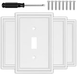 White Decorative Single Toggle Light Switch Covers Wall Plate, Natural Material Switch Plate Covers - Modern Style (1 Gang Toggle 4 Pack)