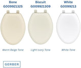 Gerber Elongated Toilet Seat with Cover, Soft Close, No Slam, Quick & Easy Install, Heavy-Duty Plastic, Adjustable Fit for Standard Elongated Toilets, Durable & Fade-Resistant, White G0099213