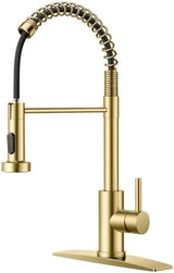 FORIOUS Gold Kitchen Faucet with Pull Down Sprayer, Stainless Steel Commercial Single Handle Classic Spring Pull Out Sink Faucet for Farmhouse Camper Laundry Utility Room