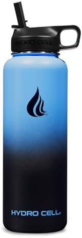 HYDRO CELL Stainless Steel Insulated Water Bottle with Straw - For Cold & Hot Drinks - Metal Vacuum Flask with Screw Cap and Modern Leakproof Sport Thermos for Adults (Blue/Black 40oz)