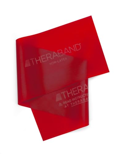 THERABAND Resistance Band 25 Yard Roll, Medium Red Non-Latex Professional Elastic Bands For Upper & Lower Body Exercise Workouts, Physical Therapy, Pilates, & Rehab, Dispenser Box, Level 3