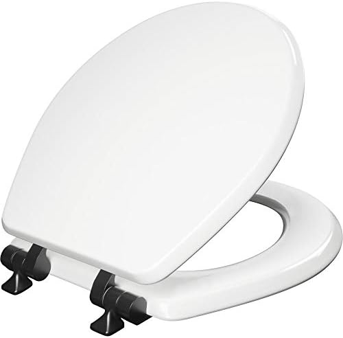 Mayfair Bennett Toilet Seat with Matte Black Hinges, Slow Close Wood Seat, Secure Metal Hinges, Easy Install, Made in USA, Round, White