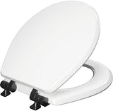 Mayfair Bennett Toilet Seat with Matte Black Hinges, Slow Close Wood Seat, Secure Metal Hinges, Easy Install, Made in USA, Round, White