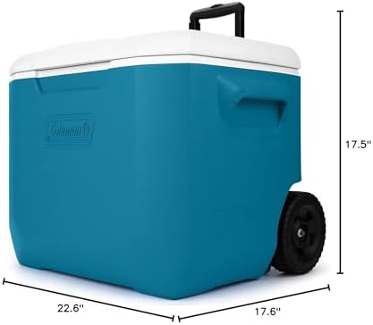 Coleman Chiller Series 60qt Wheeled Portable Cooler Insulated Hard Cooler with Ice Retention & Heavy-Duty Wheels & Handle Great for Camping Tailgating Beach Picnic Groceries Boating & More