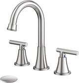 Bathroom Faucets for Sink 3 Hole, Hurran Brushed Nickel Bathroom Sink Faucet with Pop-up Drain and Supply Lines, Stainless Steel Lead-Free Widespread Faucet for Vanity RV Farmhouse Sink