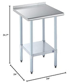ROCKPOINT Stainless Steel Table for Prep & Work with Backsplash 24x24 Inches, NSF Metal Commercial Kitchen Heavy Duty Table with Adjustable Under Shelf and Table Foot for Restaurant, Home and Hotel