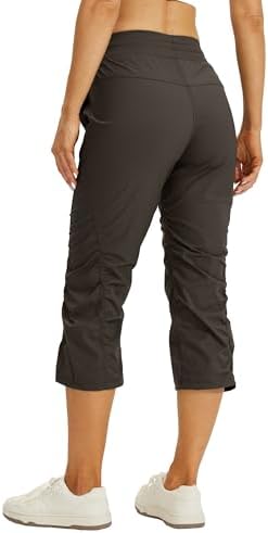 Willit Women's Quick-Dry Capris Hiking Travel Pants Striped Woven Workout Pants with Pockets Lightweight