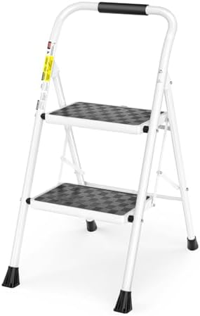 HBTower 2 Step Ladder,2 Step Stool for Adults Folding Step Stool with Cushioned Handle with Wide Anti-Slip Pedal Ergonomic Design