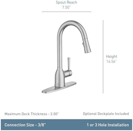 Moen Adler Chrome One-Handle High Arc Kitchen Sink Faucet with Power Clean, Modern Kitchen Faucet with Pull Down Sprayer, 87233