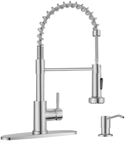 APPASO Kitchen Faucet with Soap Dispenser Brushed Nickel, Pull Down Commercial Single Handle High Arc Faucet for Sink, Stainless Steel Kitchen Faucet for Sink 2 or 4 Hole