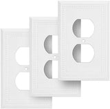 Henne Bery Sunken Pearls Heavy Duty Decorative Wall Plate Switch Plate Outlet Cover (Single Duplex, 3 Pack, White)