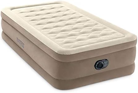 Intex Dura-Beam Deluxe Ultra Plush Air Mattress : Fiber-Tech – Built-in Electric Pump – 18in Bed Height – 300lb Weight Capacity – Twin Size