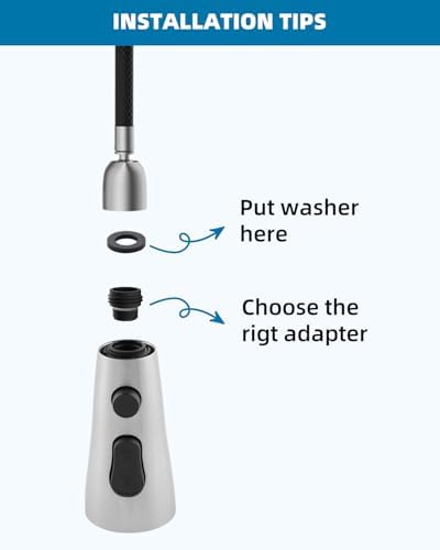 Hygie Rinse Stainless Faucet Head Replacement with 15 Adapters Compatible with Moen/Delta/Kohler Pull Down Kitchen Faucet, 3 Water Modes Kitchen Sink Faucet Sprayer Head, Brushed Nickel Finish