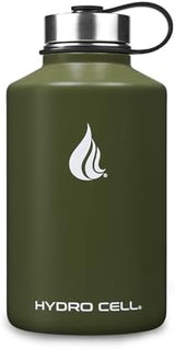 HYDRO CELL Stainless Steel Insulated Water Bottle with Straw - For Cold & Hot Drinks - Metal Vacuum Flask with Screw Cap and Modern Leakproof Sport Thermos for Adults (Army 64oz)