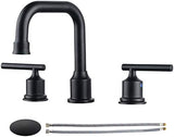 WOWOW Two Handles Widespread 8 inch Bathroom Faucet Black 3 Pieces Basin Faucets 360 Degree Swivel Spout Lavatory Sink Faucet