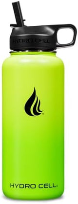 HYDRO CELL Stainless Steel Insulated Water Bottle with Straw - For Cold & Hot Drinks - Metal Vacuum Flask with Screw Cap and Modern Leakproof Sport Thermos for Adults (Neon 32oz)