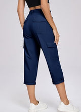 Oalka Women's Cargo Capri Pants Relaxed Fit Knit Waist Cropped Pant Casual Hiking Capris
