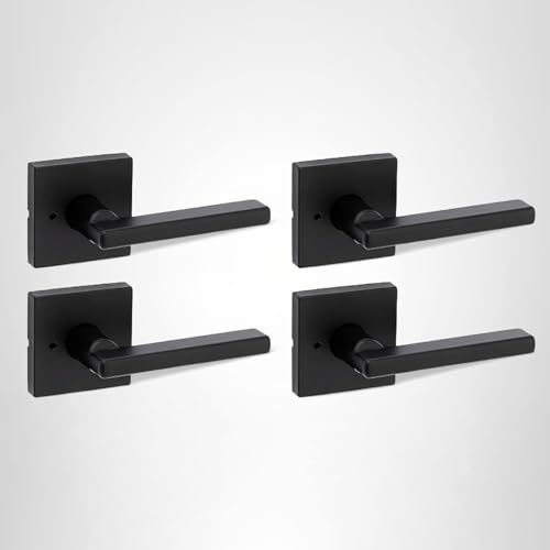 Kwikset Halifax Interior Privacy Door Handle with Lock, Door Lever For Bathroom and Bedroom, Matte Black Reversible Keyless Push Button Lock Door Lever, with Microban Protection, Square Rose