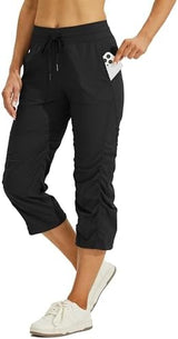 Willit Women's Quick-Dry Capris Hiking Travel Pants Striped Woven Workout Pants with Pockets Lightweight