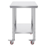 Mophorn Stainless Steel Work Table with Wheels 24 x 30 x 32 Inch Prep Table with 4 Casters Heavy Duty Work Table for Commercial Kitchen Restaurant Business, Silver and Black