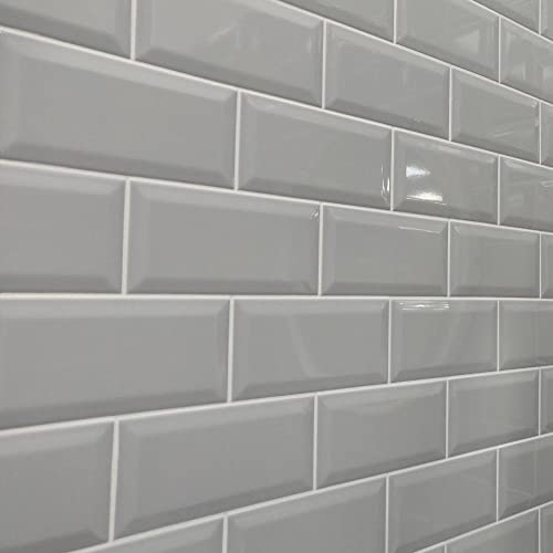 Grehge Blue Ceramic Wall Tile Subway Brick Effect with Bevelled Edges, Kitchen Bathroom Tiles, Gloss Finish, 1m2, Box of 50 – 100mm x 200mm