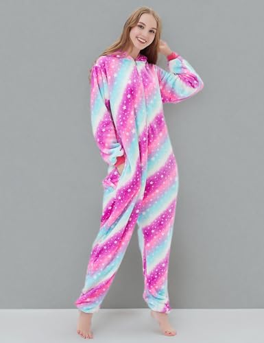 ABENCA Fleece Unicorn Onesie Adult Pajamas for Women Cartoon Animal Christmas Halloween Cosplay Onepiece Costume,Sky Unicorn, S