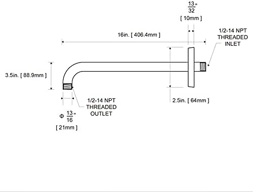 OFFO Shower Arm with Flange, 16 Inches Wall Mount Replacement Angle Shower Head Arm Wall-Mounted For Fixed Shower Head & Handheld Showerhead, Matte Black