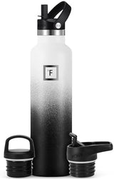 IRON °FLASK Camping & Hiking Hydration Canteens - 3 Lids (Narrow Straw Lid) Leak Proof Vacuum Insulated Stainless Steel - Hot & Cold Double Walled Sports Water Bottle - Day & Night, 24 Oz