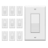 ENERLITES Decorator On/Off Paddle Switch with Wall Plates, Single Pole, 3 Wire, Grounding Screw, Residential Grade, 15A 120V/277V, UL Listed, 91150-WWP-10PCS, White (10 Pack)