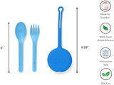 Omie OmieBox Kids Utensils Set with Case - 2 Piece Plastic, Reusable Fork and Spoon Silverware with Pod for Kids (Blue)