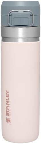 Stanley Quick Flip GO Water Bottle 24 oz | Push Button Lid | Leakproof and Packable for Travel and Sports | Insulated Stainless Steel | BPA-Free | Rose Quartz