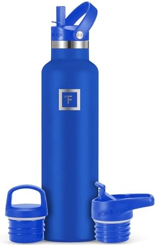 IRON °FLASK Camping & Hiking Hydration Canteens - 3 Lids (Narrow Straw Lid) Leak Proof Vacuum Insulated Stainless Steel - Hot & Cold Double Walled Sports Water Bottle - Cobalt, 24 Oz